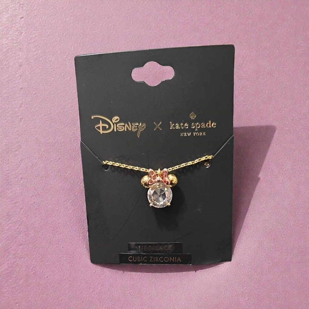 Kate Spade Disney Minnie Mouse Cubic Zirconia Necklace Gold‎ Tone Kids NWT